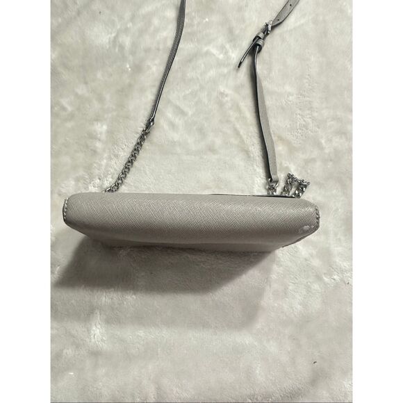 Michael Kors Gray Leather Silver Chain Strap Flap Closure Small Crossbody Bag - Picture 7 of 11